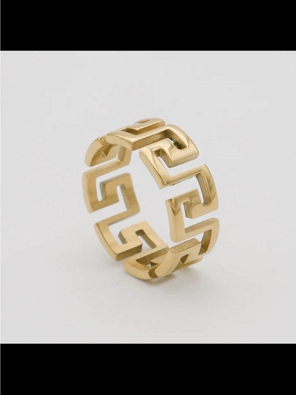 NIB Versace Greca  Logo Gold Cut Out Wide Band Ring Sz 23 IT $350
